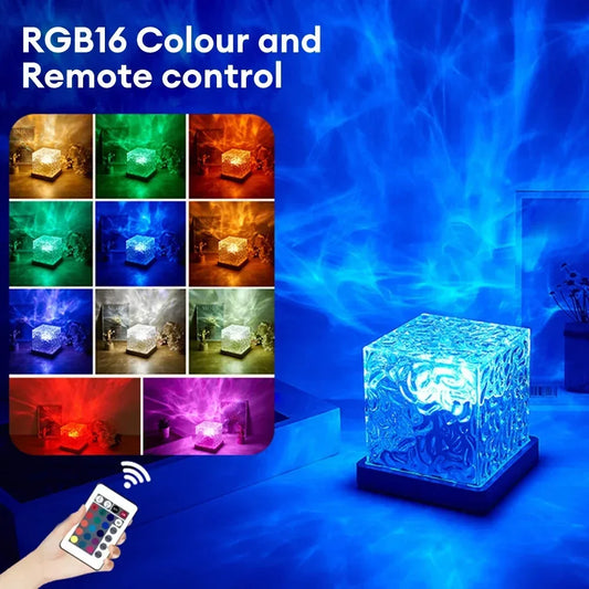 Remote 16 Colors Water Ripples Lights Rechargeable Ocean Wave Projector Lamp for Bedroom Decoration Rotating Flame Nightlight